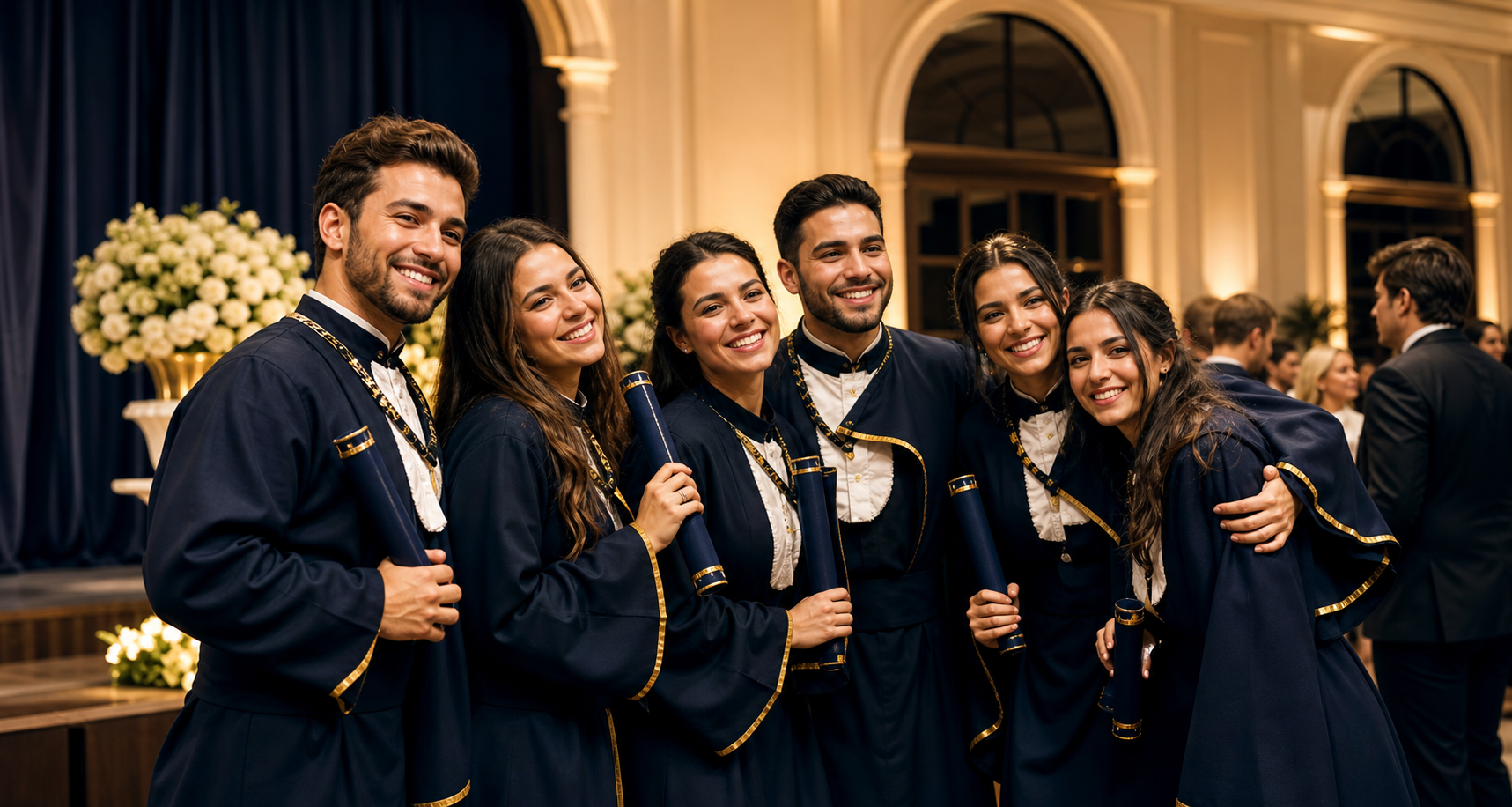 Grupo de formandos em uma cerimônia elegante